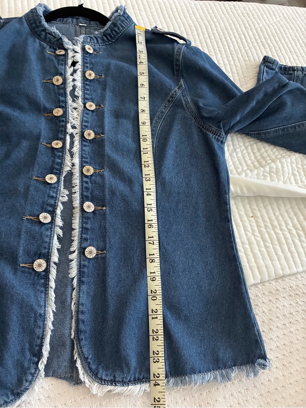 Denim Military-Style Jacket with Frayed Trim & Detail Stitching - Picture 8 of 12